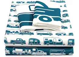 Camco Libatc, sheets blue/white rv pattern, short queen