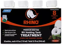 Camco Rhino Enzyme RV Holding Tank Treatment Singles - Fresh Pine Scent, 8 Treatments