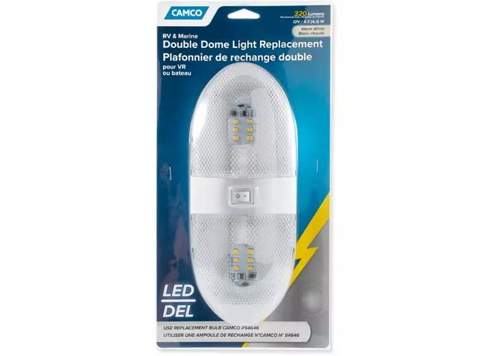 Camco Led,double dome light, 320lmn combined (160lmn ea), ccsaus