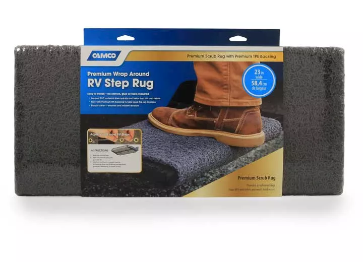 Camco Premium Wrap Around RV Step Scrub Rug - 23" Wide Gray