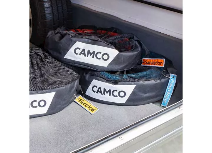 Camco Rv utility coil bag w/sanitation, freshwater & electrical tags