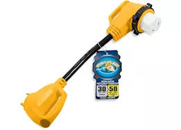 Camco Power Grip 90-Degree Locking Dogbone Adapter - 18 in., 30A, 125V/3750W, TT-30P to SS2-50R|55582