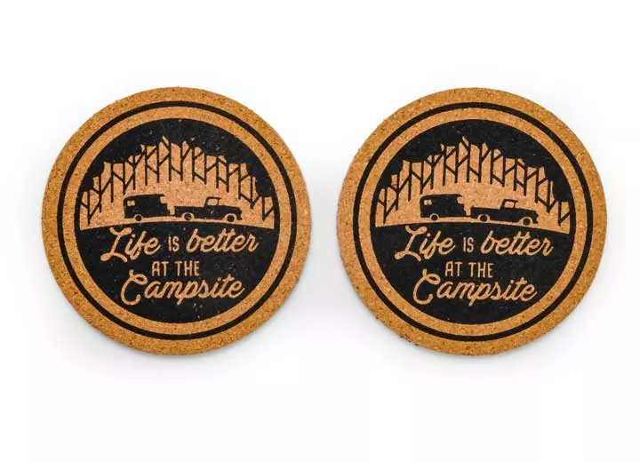 Camco Life Is Better At The Campsite Coasters - Cork, Pack of 2