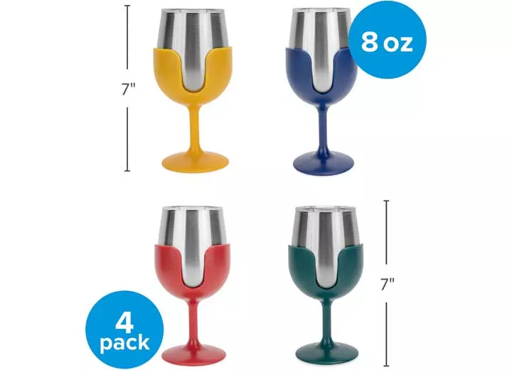 Camco Libatc, wine tumbler 4-pack, 8oz. (navy/v.red/v.yel/v.green)