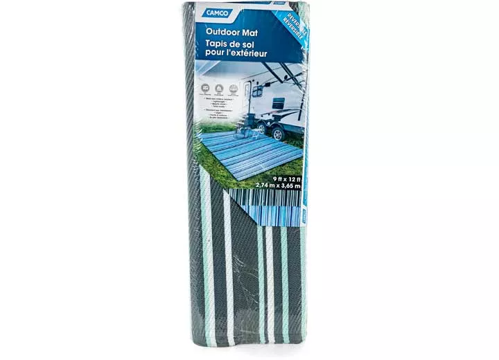 Camco Outdoor mat - 9ft x 12ft stripe, dk.green/lt.green/white (e/f)