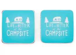 Camco Life Is Better At The Campsite Coasters - Blue Camper Design, Neoprene, Pack of 2
