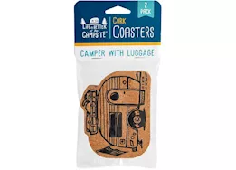 Camco Life is better at the campsite - coasters, cork, 2 pack, camper w/ luggage