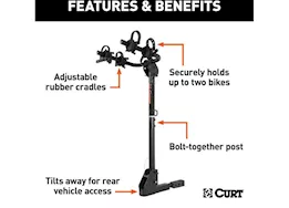 Curt Manufacturing Hitch mounted bike rack 2 bikes fits 1 1/4in or 2in receiver tubes