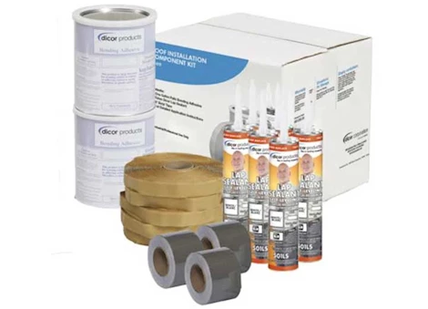 Dicor Kit-2 gal water based adhesive, 150 ft butyl tape, 150 ft fleece tape, six tubes  lap sealant white Main Image