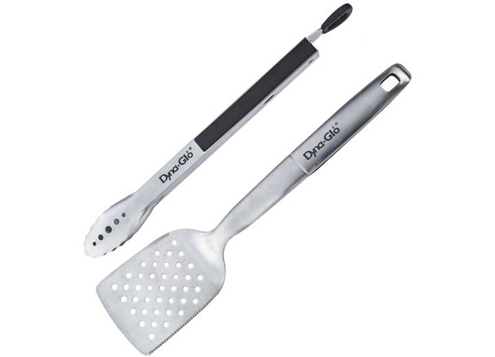 DYNA-GLO 2-PIECE STAINLESS STEEL GRILL SET – TONGS & SPATULA