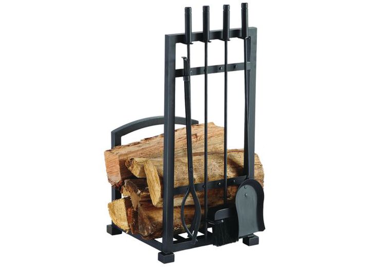 PLEASANT HEARTH HARPER LOG HOLDER WITH FIREPLACE TOOLS SET - 15"L X 13.75"W X 30.75"H
