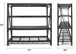 DEWALT 4-Shelf Industrial Storage Rack - 77”W x 24”D x 72”H, Black