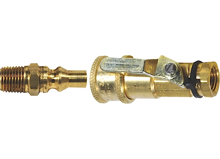 Enerco 1/4in full flow male plug x 1/4in propane/natural gas connector w/ shut off valv
