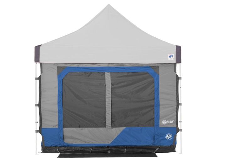 E-Z UP CAMPING CUBE 6.4, CONVERTS 10FT STRAIGHT LEG CANOPY INTO CAMPING TENT, ROYAL BLUE
