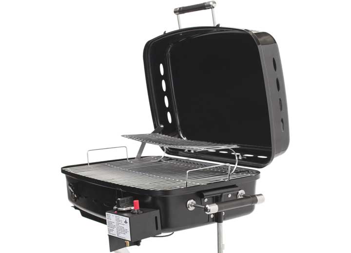 RV OR TRAILER MOUNTED GRILL W/CARRY BAG, BLACK