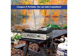 Flame King 2-burner propane tabletop 22in, heavy duty flat top cast iron griddle grill stat