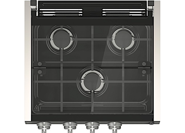 Lippert RANGE COOKTOP, MATCH W/17IN & 21IN RANGE OVEN, BLK W/PAINTED SLVR KNOBS, W/LED LIGHT, WIRE GRATE