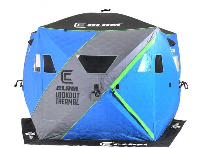 CLAM X-500 LOOKOUT THERMAL 4-6 PERSON 9’ PORTABLE HUB ICE FISHING SHELTER