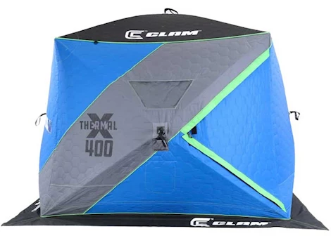 Clam X-400 Thermal 3-4 Person 8’x8’ Portable Hub Ice Fishing Shelter