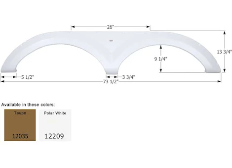 Icon Replacement Tandem Axle Fender Skirt for Keystone RVs - 73-1/2" x 13-3/4", Polar White Main Image