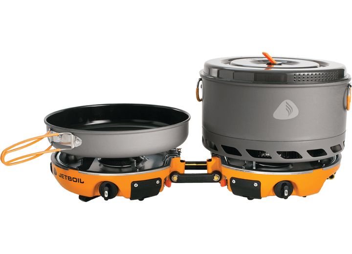 JETBOIL GENESIS BASE CAMP DUAL-BURNER COOKING SYSTEM INCLUDES FLUXPOT, FRYPAN & CARRYING BAG