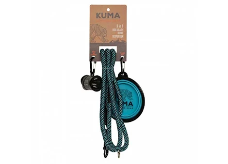 KUMA Outdoor Gear 3 in 1 Dog Leash, Collapsible Bowl, & Waste Bag Dispenser – Aqua/Black Main Image