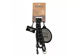 KUMA Outdoor Gear 3 in 1 Dog Leash, Collapsible Bowl, & Waste Bag Dispenser – Black/Grey