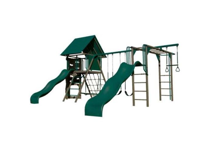 LIFETIME BIG STUFF DELUXE SWING SET WITH CLUBHOUSE & MONKEY BARS - EARTH TONE COLORS