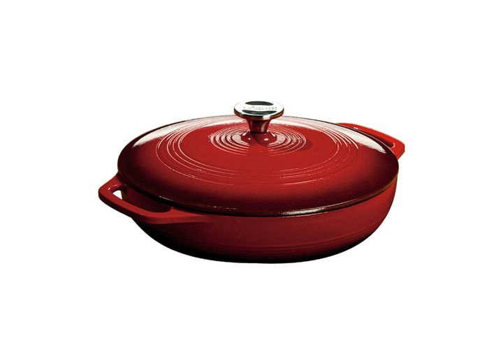 LODGE 3.6 QUART ENAMELED CAST IRON COVERED CASSEROLE - RED