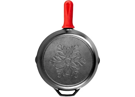 Lodge 12IN CAST IRON SNOWFLAKE SKILLET W/RED SILICONE HANDLE HOLDER