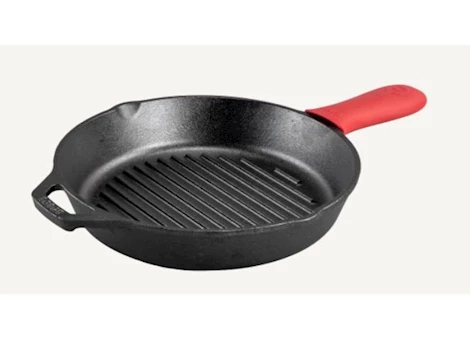 Lodge 10.25in round grill pan with silicone handle holder in tray pack display Main Image