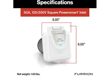 Lippert 50a 125/250v marine power smart inlet, white, square, am Main Image