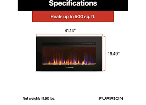 Lippert 40in built-in electrical fireplace w/crystal flame effect– flat panel Main Image
