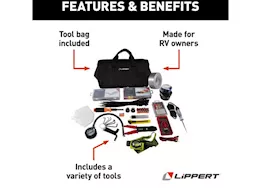 Lippert rv toolkit; 15 tools and assorted parts for quick-fix jobs; includes a tool bag
