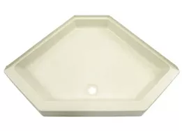 Lippert 34in x 34in neo angle shower pan; center drain; 5in apron - parchment