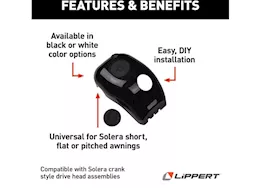 Lippert Manual crank style awning drive head front cover, black