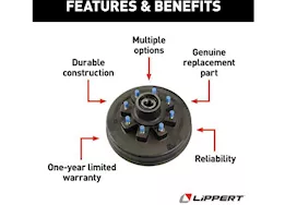 Lippert Brake drum hub assembly-8,000lb axle -8 on 6.5, 5/8 stud