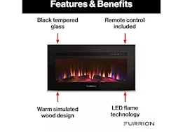 Lippert 30in flat build-in fireplace w/wood flame, 1500w blk