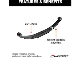 Lippert 4-leaf, double eye spring, 3000lb, 26in, 25.25in, 1.75in, 72-26