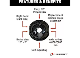 Lippert 12ftft x 2ftft left hand forward self-adjusting brakes, 5-bolt: 4000-7000lbs axle (raw)