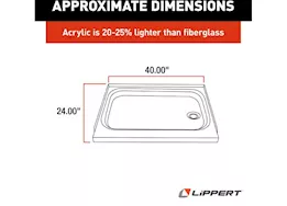 Lippert 24in x 40in shower pan; right drain - white