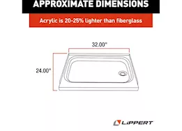 Lippert 24in x 32in shower pan; right drain - white