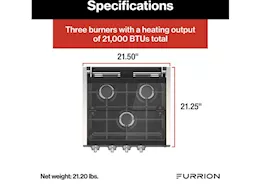 Lippert Range cooktop, match w/17in & 21in range oven, blk w/led knobs (painted slvr) + wired grill + glass