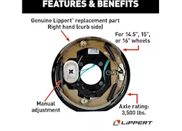 Lippert 10in x 2.25in rh electric brake assembly, 4-bolt: 3500# axle