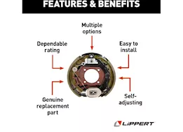 Lippert 12.25in x 3.38in rh electric brake assembly, 4-bolt; 8000# axle