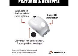 Lippert Manual crank style awning drive head front cover, white