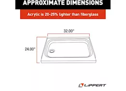 Lippert 24in x 32in shower pan; left drain - white