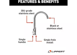 Lippert Stainless steel curved gooseneck faucet; single hole (retail box)