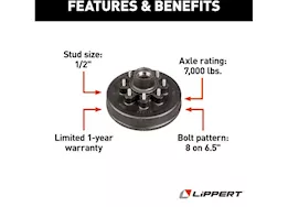 Lippert 12in brake hub 8-6.5; 1/2in stud; 7000lbs (raw)
