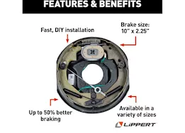 Lippert 10in x 2.25in lh forward self-adjusting brakes, 4-bolt: 3500# axle